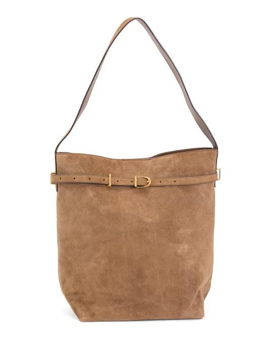 Suede Belted Essentials Bucket Tote | TJ Maxx