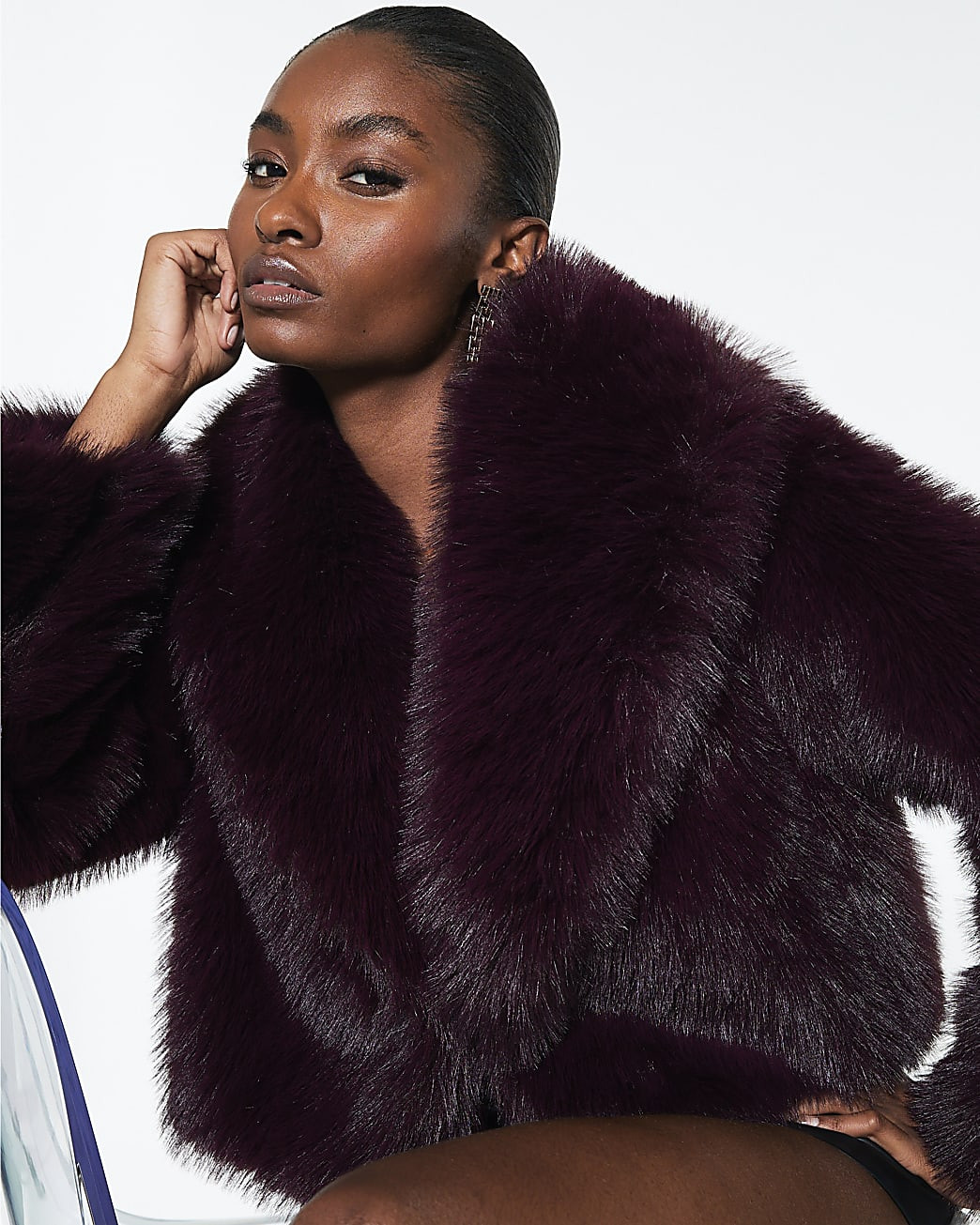 Red Faux Fur Collared Jacket | River Island UK & IE