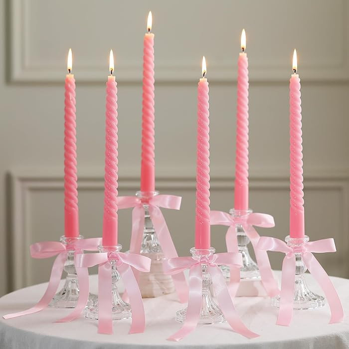 6 Set Pink Bow Candles Coquette Taper Candles with Candle Holder Bow Candlestick Holder Table Cen... | Amazon (US)