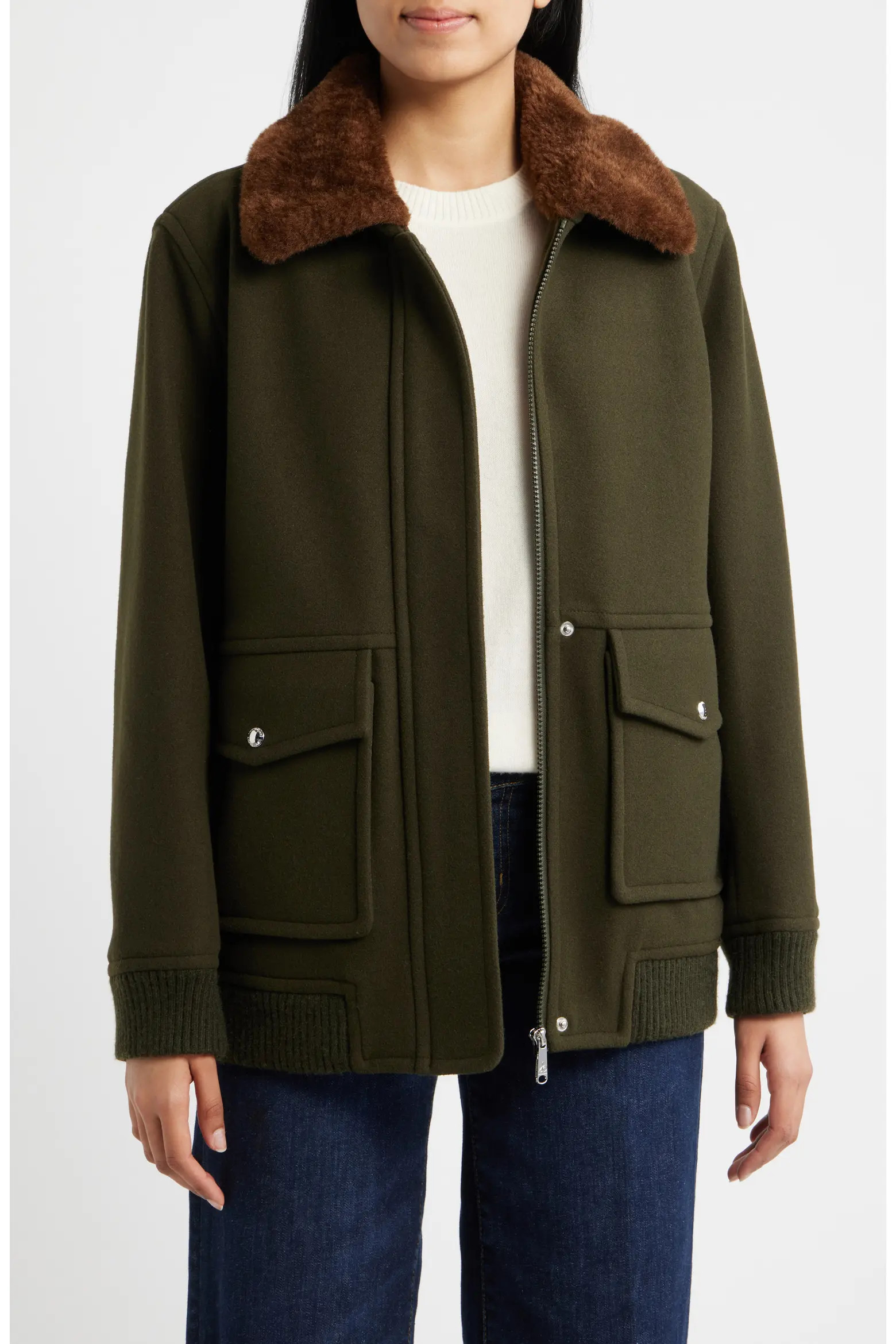 Relaxed Bomber Jacket with Faux Shearling Collar (Women) | Nordstrom | Nordstrom