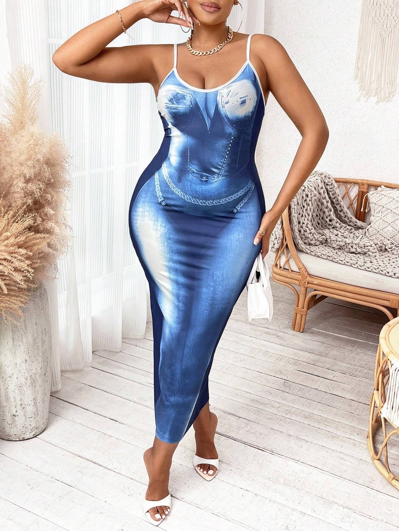 SHEIN Slayr Plus Body Heat Map Print Contrast Binding Cami Bodycon Dress | SHEIN
