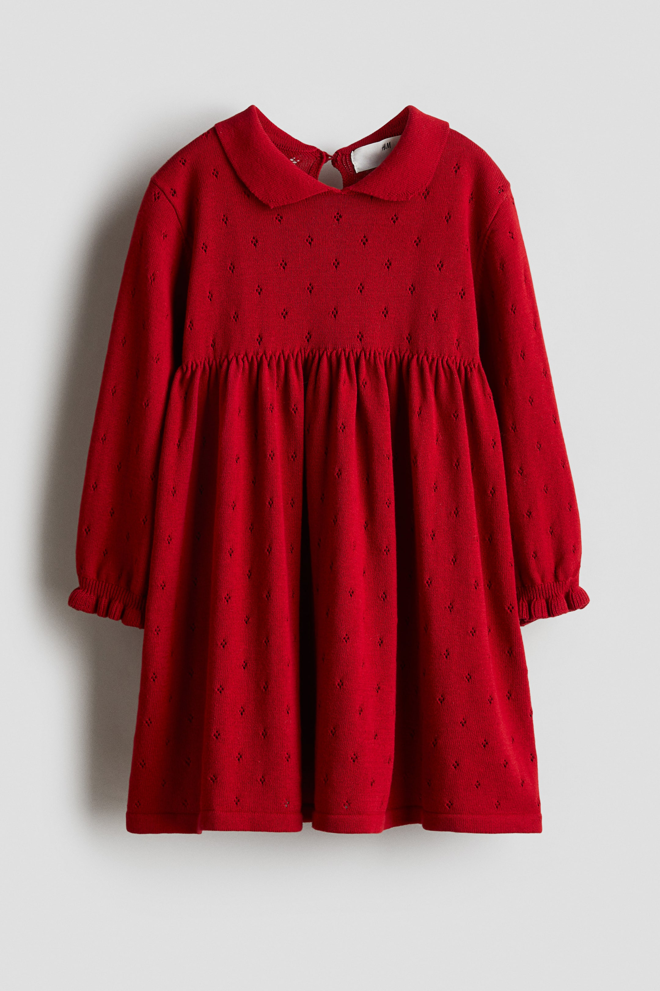 Pointelle-Knit Dress with Collar - Red - Kids | H&M US | H&M (US + CA)