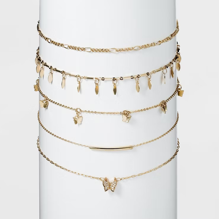 Shiny Gold Butterfly Choker Necklace Set 5pc - Wild Fable™ Gold | Target