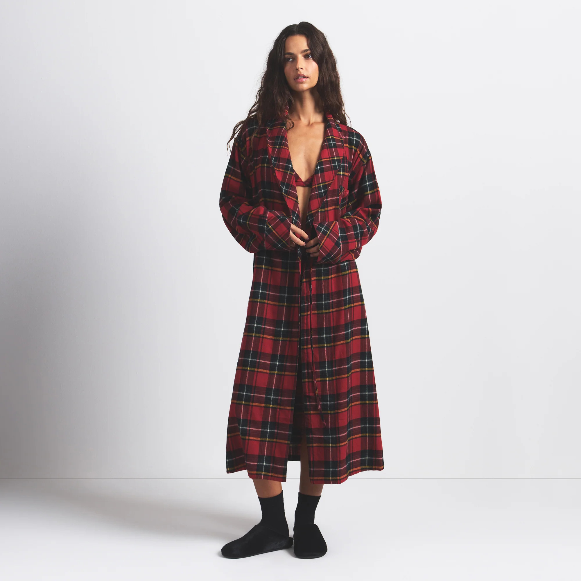SKIMS Flannel Sleep Long Robe Red Holiday Plaid | Small | SKIMS (US)