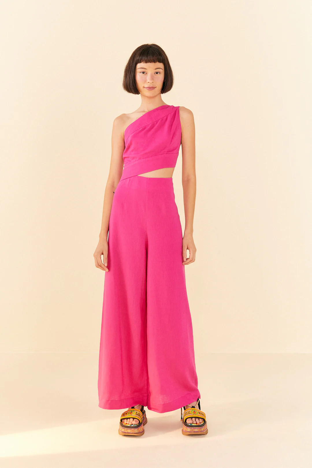 Pink One Shoulder Jumpsuit | FarmRio (US)