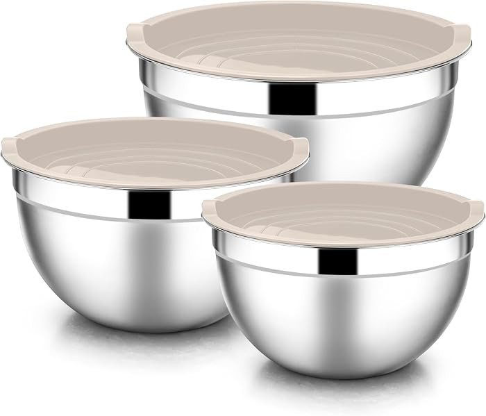 E-far Mixing Bowls with Lids Set, 6-Piece Stainless Steel Salad Bowls     Metal Nesting Cooking B... | Amazon (US)
