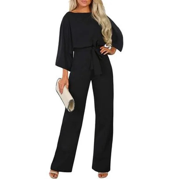 Women's Fashion Summer Slim-Fit Long-Sleeved Lace-up Jumpsuit | Walmart (US)