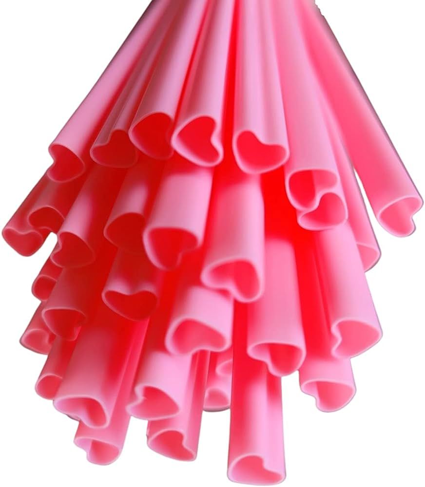 JOYLUCK KOREA 200pcs Heart Shaped Pink Straws Disposable drinking straws Individually Wrapped pla... | Amazon (US)