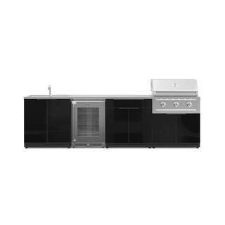 Outdoor Kitchen 3-Burner Natural Gas Grill Island in Aluminum Gray with 33 in. Stainless Steel Grill and Fridge | The Home Depot