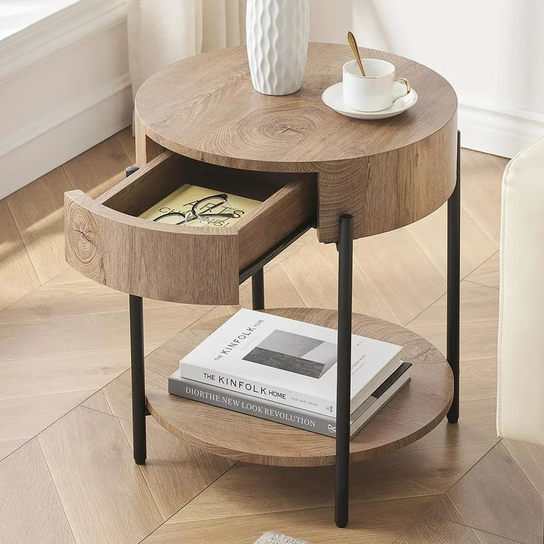 DSstyles Round End Table Wood Side Table with Drawer Farmhouse Circle End Tables Accent Bedside T... | Walmart (US)