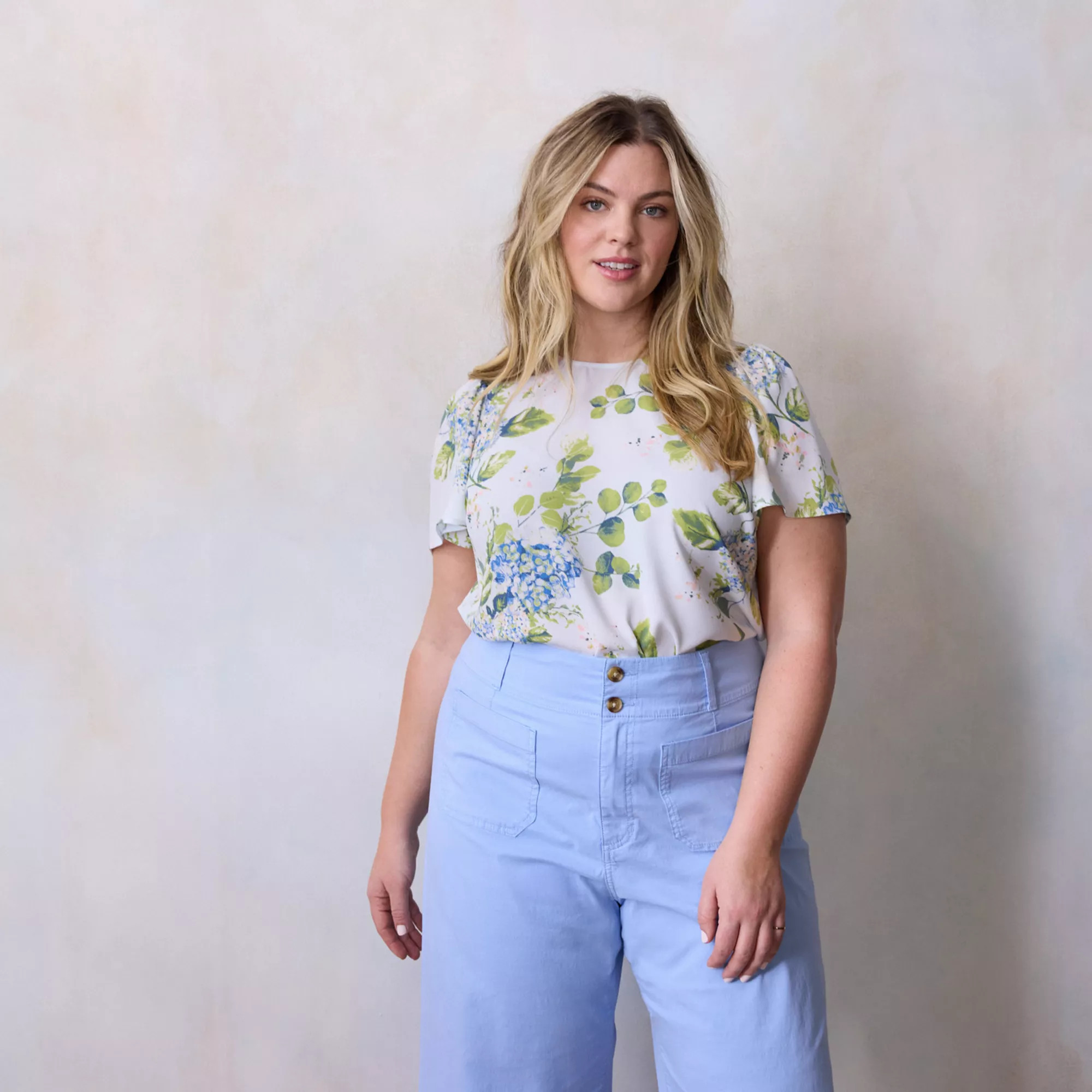 Plus Size LC Lauren Conrad Flutter Sleeve Woven Top | Kohl's