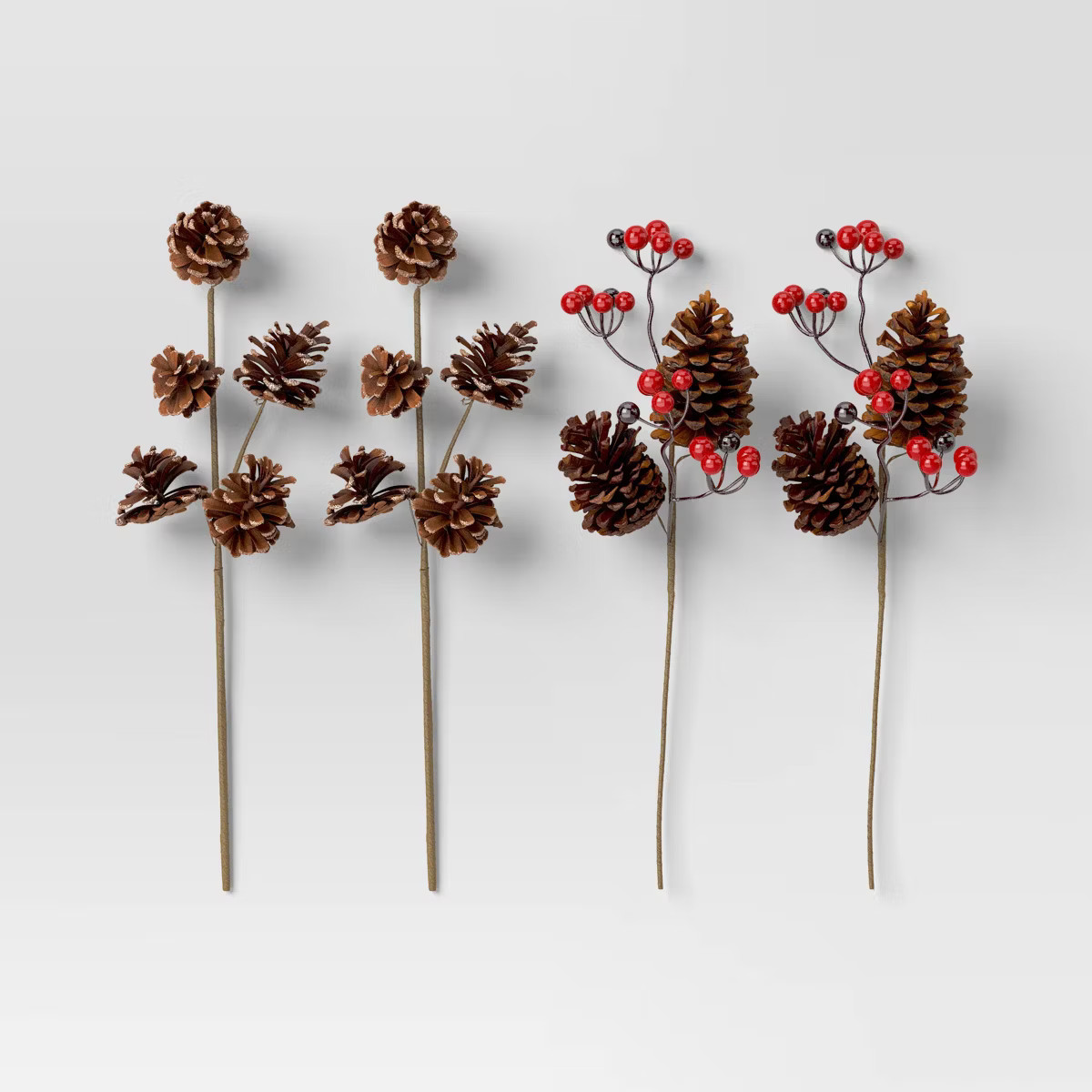 4pc Christmas Pick Set 2 Iced Pinecone 2 Red Berry with Pinecones - Wondershop™ | Target