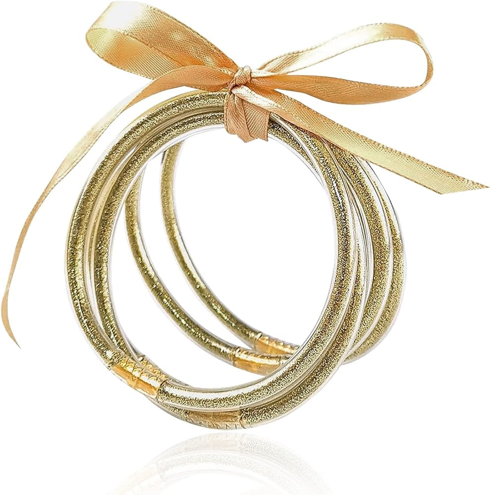 MJartoria Glitter Jelly Bangles Bracelets Set Glitter Filled Jelly Silicone Bracelets for Women | Amazon (US)