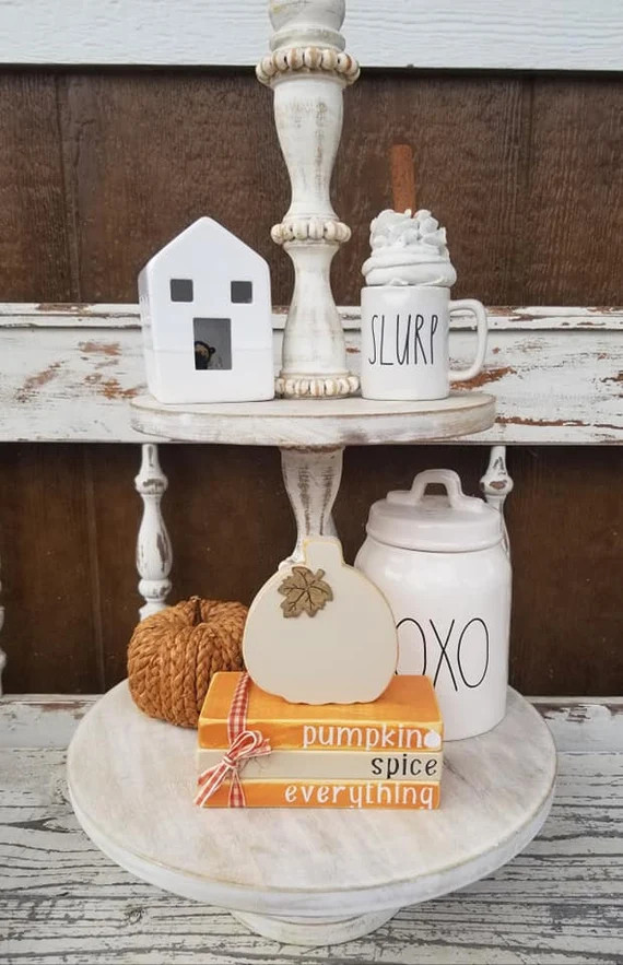 Fall mini wooden books - tiered tray display decor - seasonal farmhouse - mini wood faux stamped ... | Etsy (US)