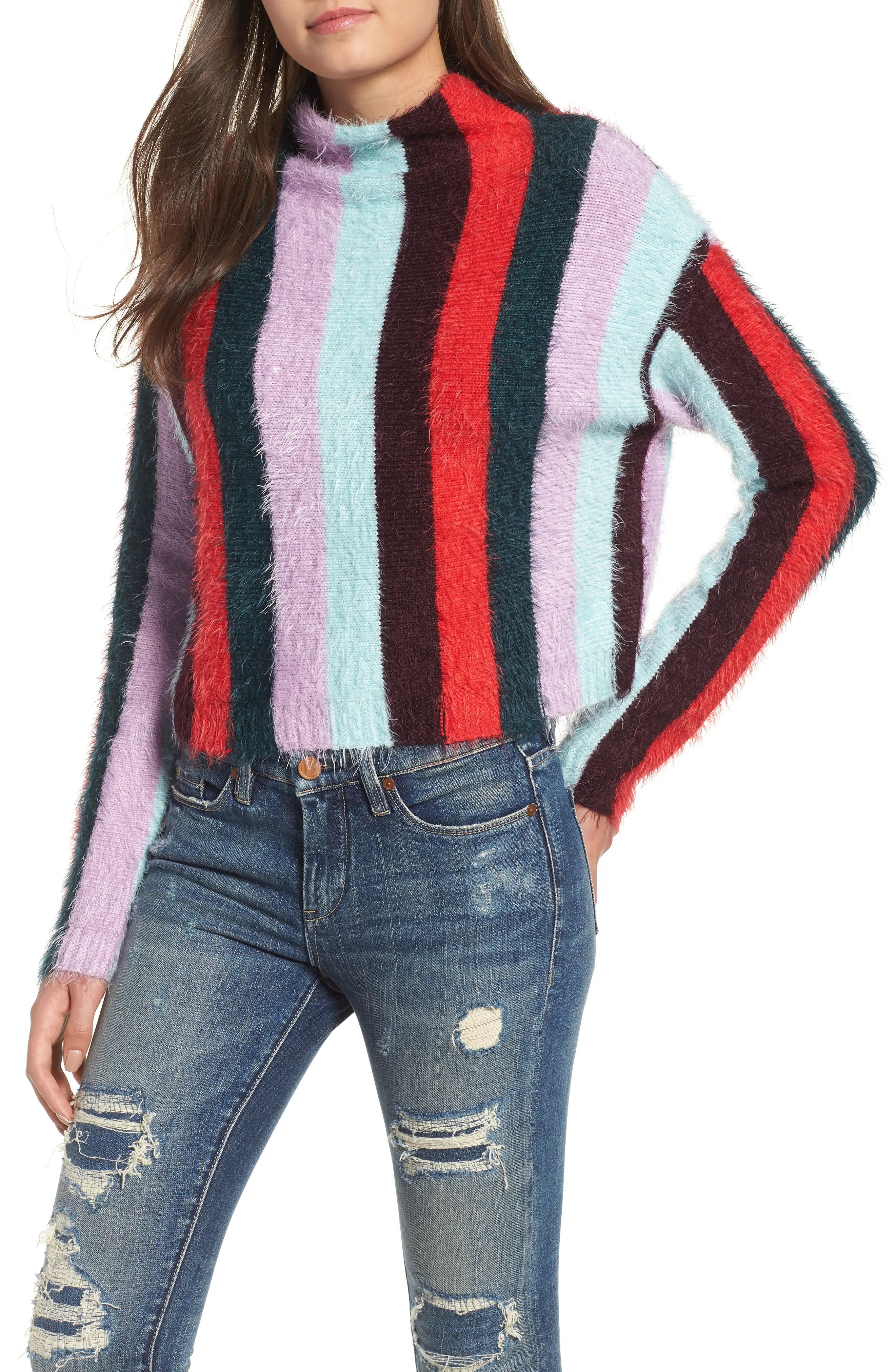 BLANKNYC Stripe Funnel Neck Eyelash Sweater | Nordstrom