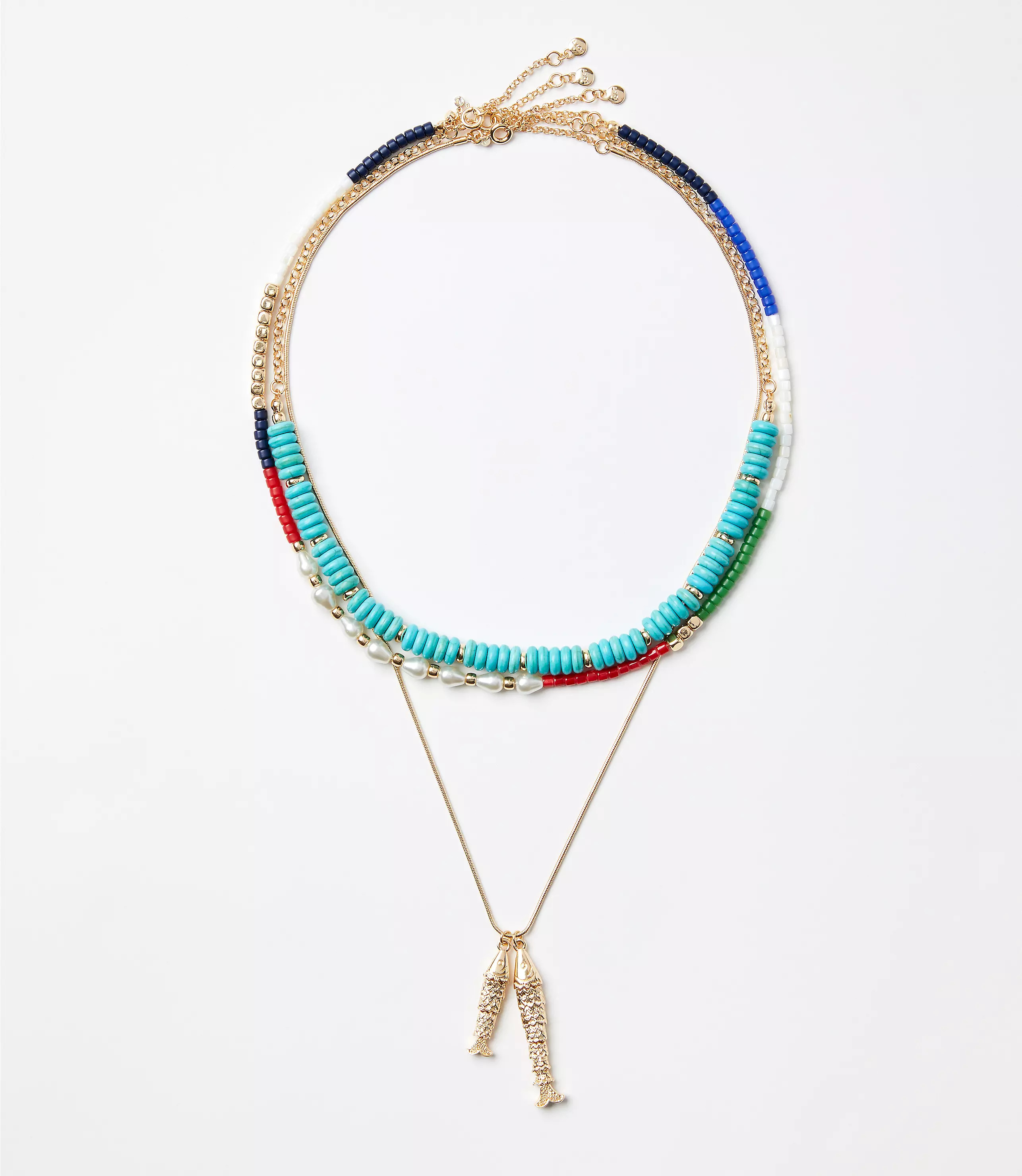 Pearlized Fish Charm Layered Statement Necklace | LOFT