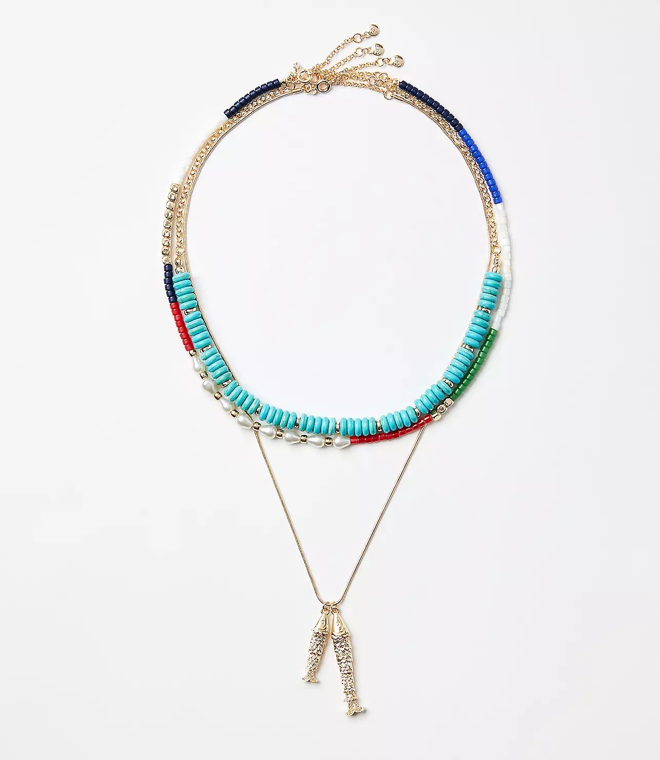 Pearlized Fish Charm Layered Statement Necklace | LOFT