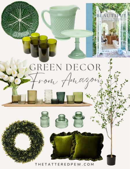 Natural and classy green home decor products from Amazon!

Green decor, green throw pillows, boxwood wreath, vintage candle sticks, jadeite dishes, cabbage plate, homemade green drinking tumblers  

#LTKMostLoved #LTKstyletip #LTKhome