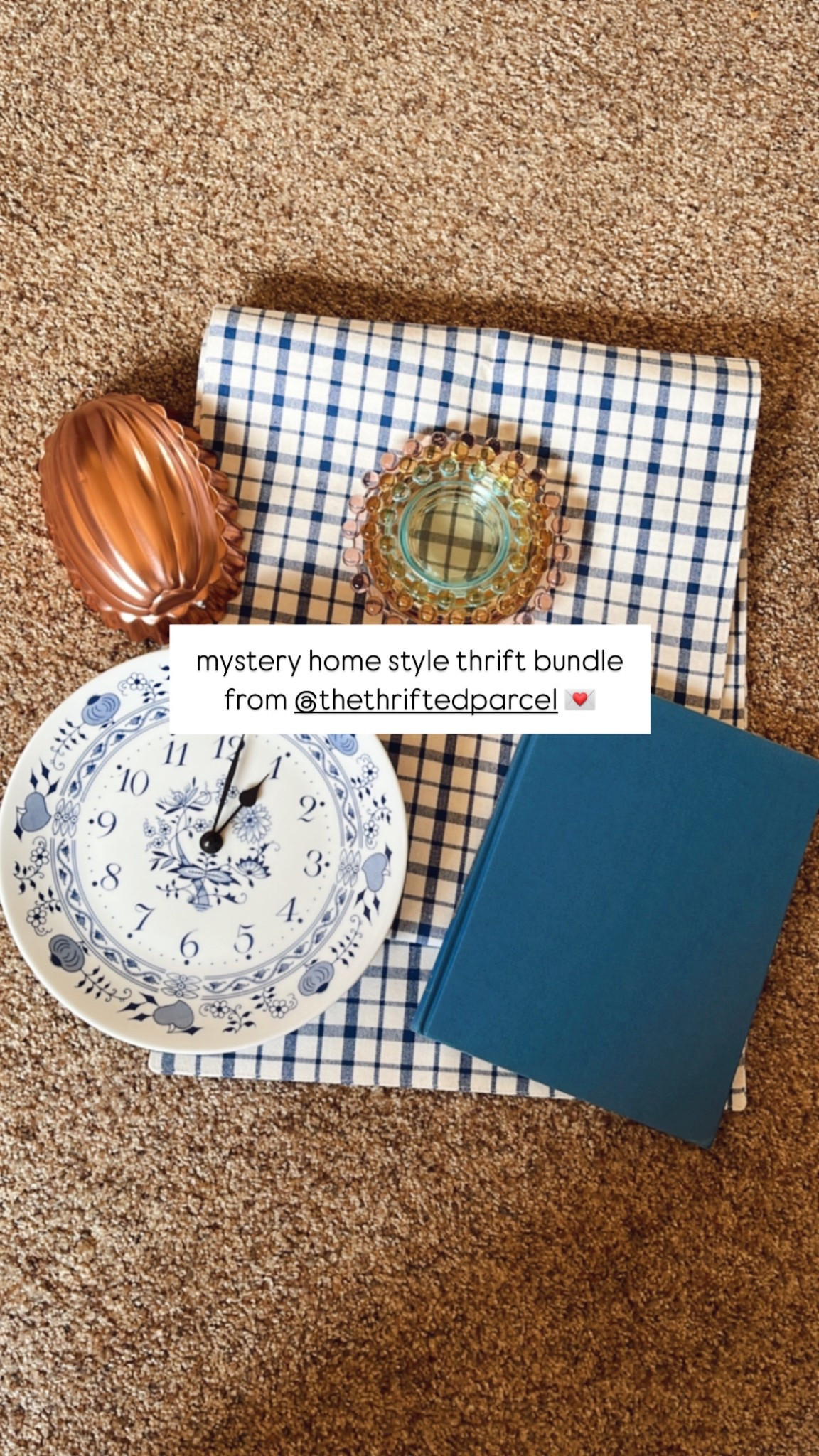 i won a giveaway from @thethriftedparcel on instagram!! she got my pinterest board/home aesthetic (which is grandmacore/vintage meets nancy meyers) and thrifted 5 home items for me!! 

this was such a fun surprise to open up and she nailed the aesthetic!!

i LOVE vintage blue and white dishes, so this clock was PERFECT and such an amazing find. 

i’ve had copper dishes on my pinterest board and dream thrift list for this year (nancy meyers👀) so she totally understood the assignment!

i love vintage and cool colorful glassware so these stacking plates go with it!

i’ve been loving and wanting more vintage style books so this window box flower coffee table book is so beautiful!

and THIS GINGHAM TABLE RUNNER🔥🔥 fits my aesthetic and love for blue and white so well!!

you can shop the thrifted parcel’s home bundle on etsy at the tagged products below!



#LTKFindsUnder50 #LTKHome