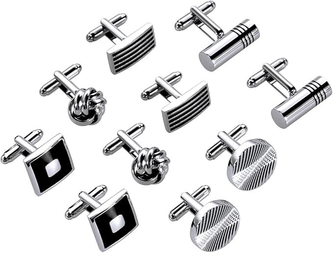 Lictin Men's Cufflinks Cuff Links for Men, 5 Pairs Stainless Steel Classic Tone Cufflinks Black S... | Amazon (UK)