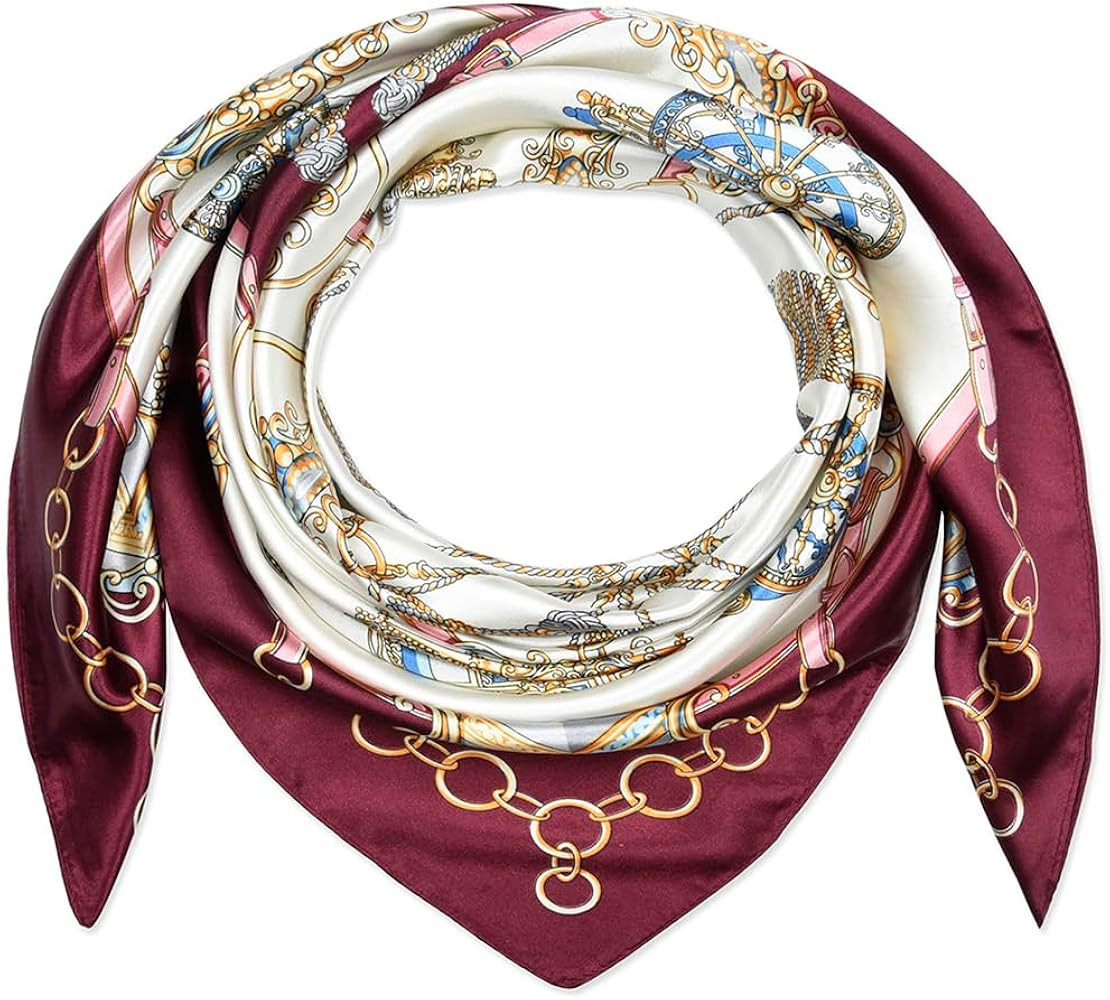 corciova 35 x 35 Women Silk Like Square Hair Scarf Wrap Headscarf Burgundy Anti-Flash White Carri... | Amazon (US)