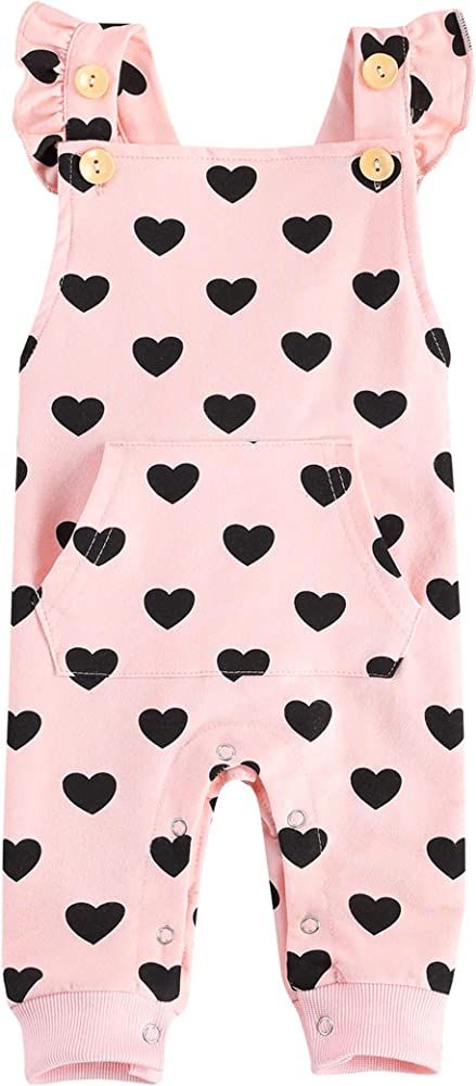 Baby Girls Overalls Ruffles Bib Pants Suspender Jumpsuit Love Heart Print Backless Romper Bodysui... | Amazon (US)
