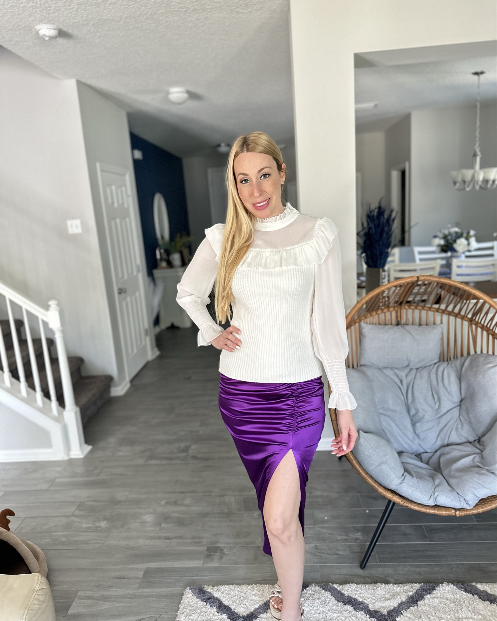 Spring time blouse with satin skirt 
Use code: 40F6E8BN for 40% off this top through 4/28
🌺 workwear outfit
🌺 wearing size small in both

#LTKworkwear #LTKfindsunder50 #LTKstyletip