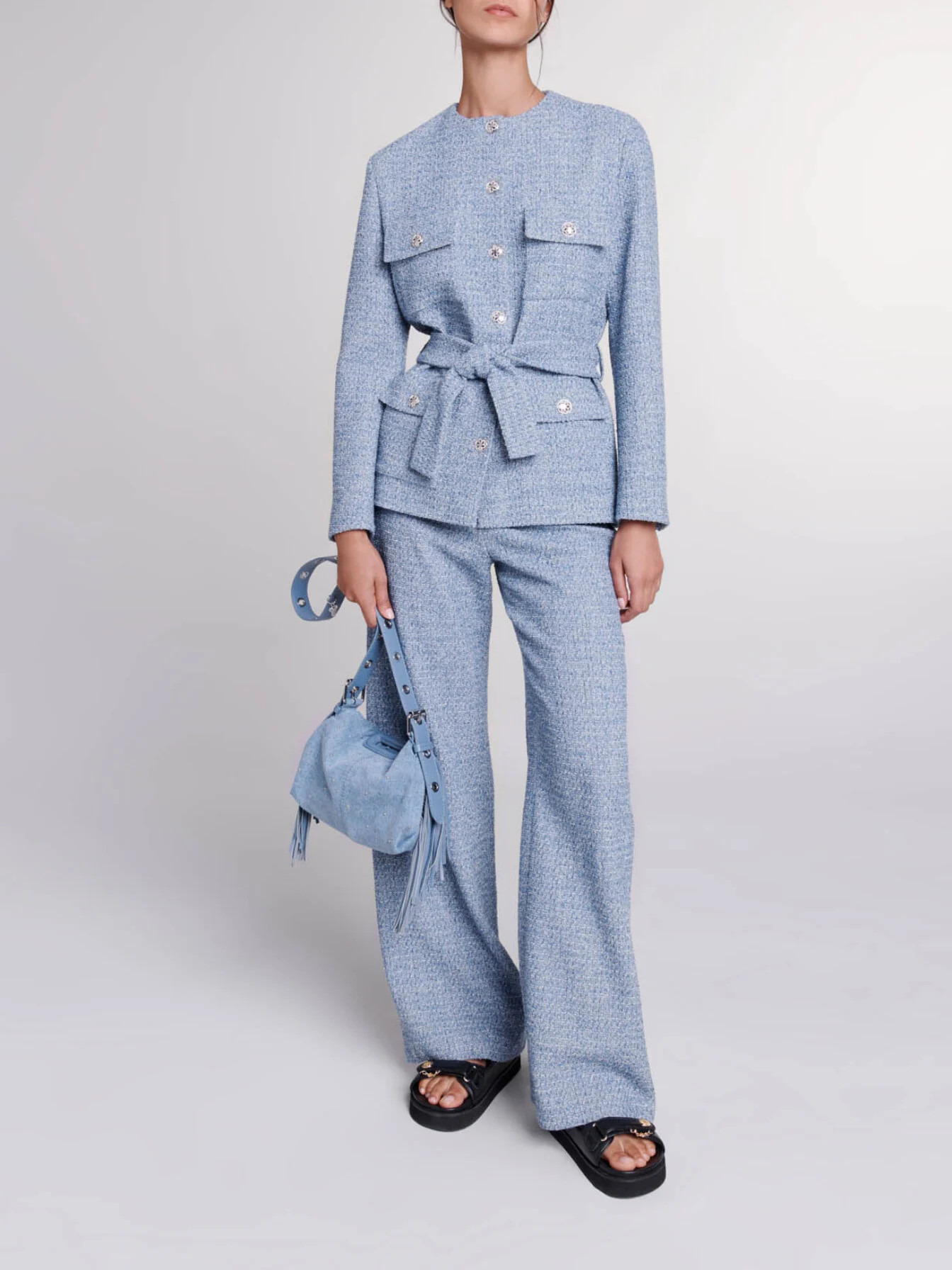 Belted tweed jacket Blue for Women | Maje | Maje US