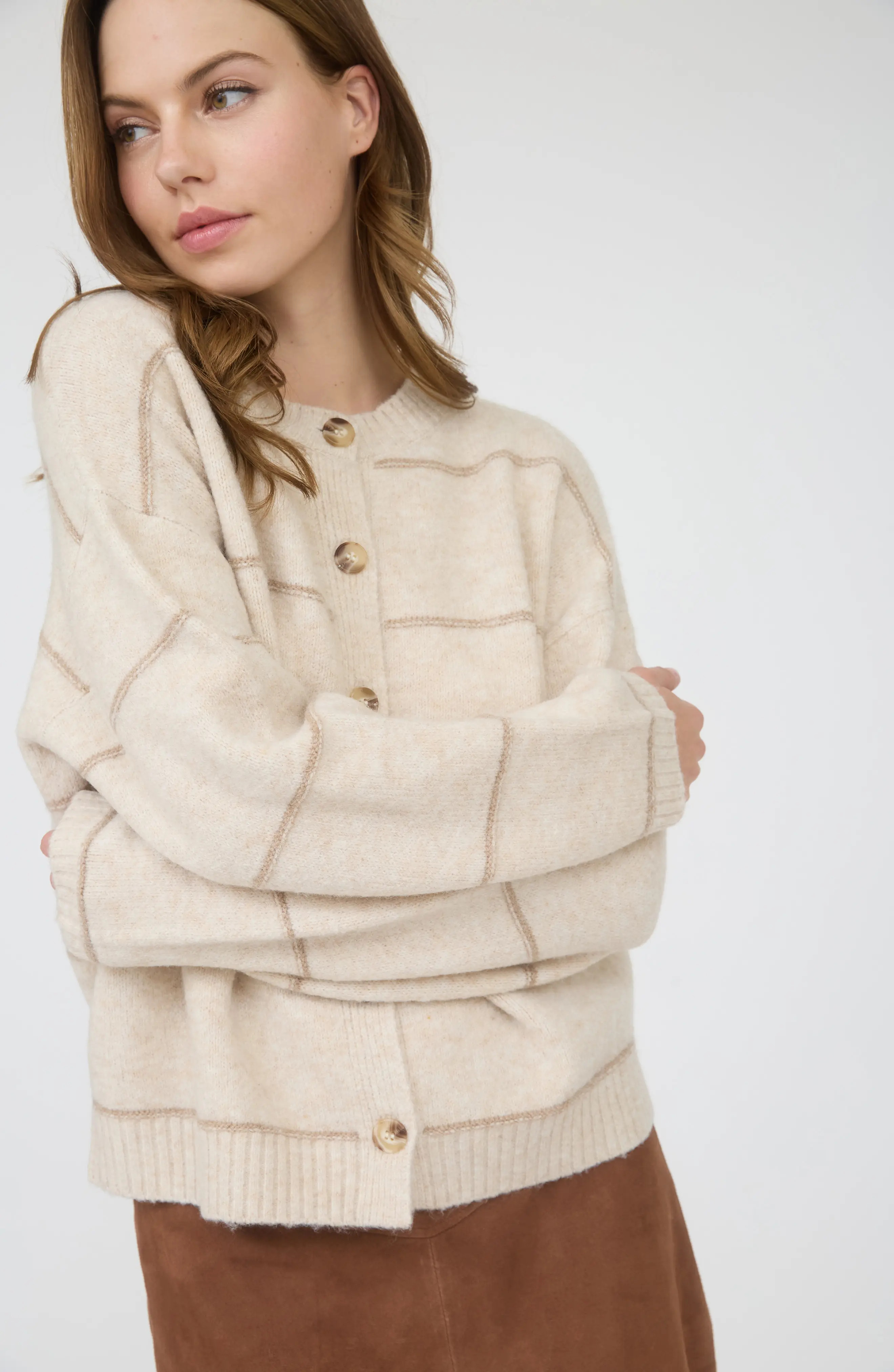 Blu Pepper Stripe Crewneck Cardigan in Oatmeal at Nordstrom Rack, Size Small | Nordstrom Rack