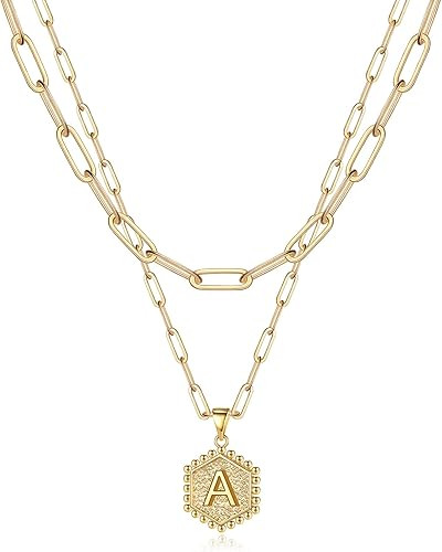 Anoup Gold Layered Necklaces for Women, 14K Gold Plated Paperclip Chain Necklace for Women Dainty... | Amazon (US)