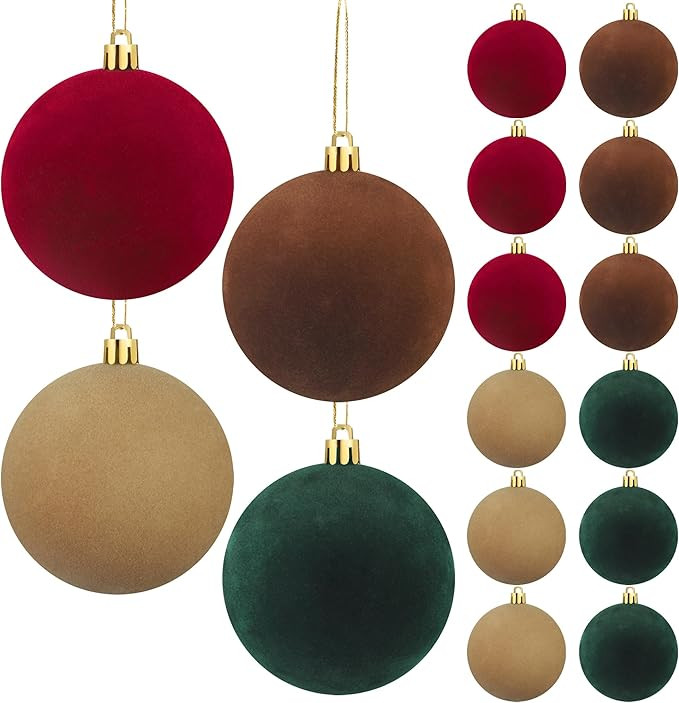 12PCS Velvet Christmas Balls 3.15" Flocked Christmas Tree Ornaments Shatterproof Plastic Xmas Bal... | Amazon (US)