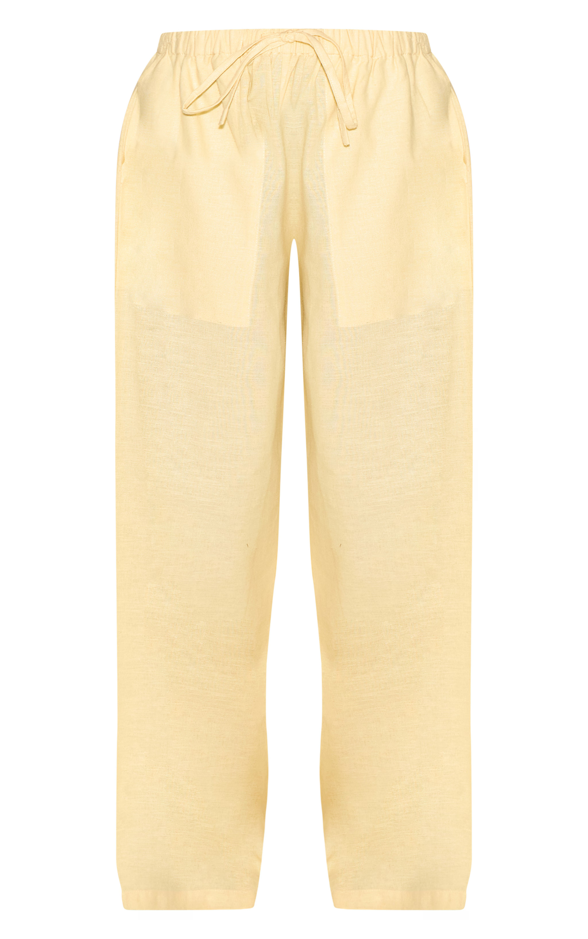 Petite Lemon Linen Drawstring Waist Pants | PrettyLittleThing US