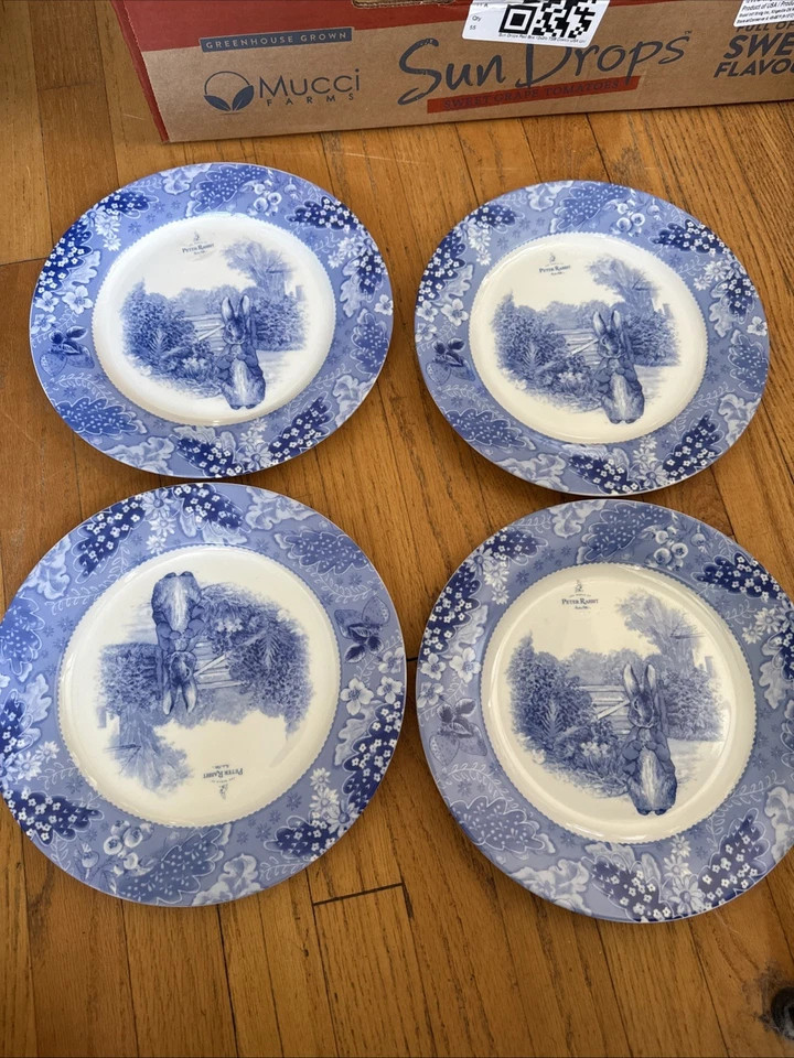 Dinner Plates Peter Rabbit Blue Toile Lapin 10.5 in. Set Of 4 Beatrix Potter New | eBay US