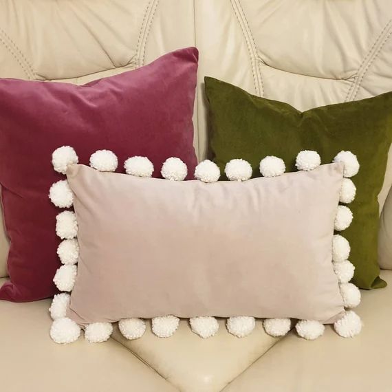 Blush Pink Pillow Cover with Pom Poms Pink Pom Pom Throw | Etsy | Etsy (US)