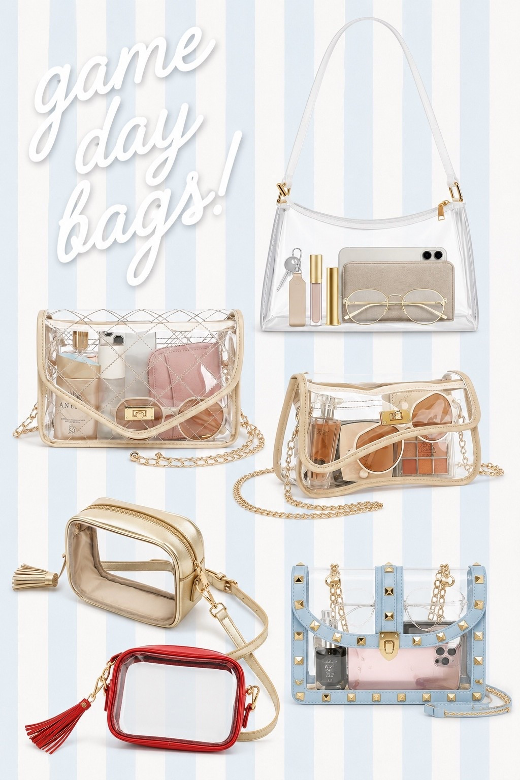 Don’t let the clear bag rule ruin your style! Amazon has the cutest clear bags to pair with any outfit for game days! More on my storefront.