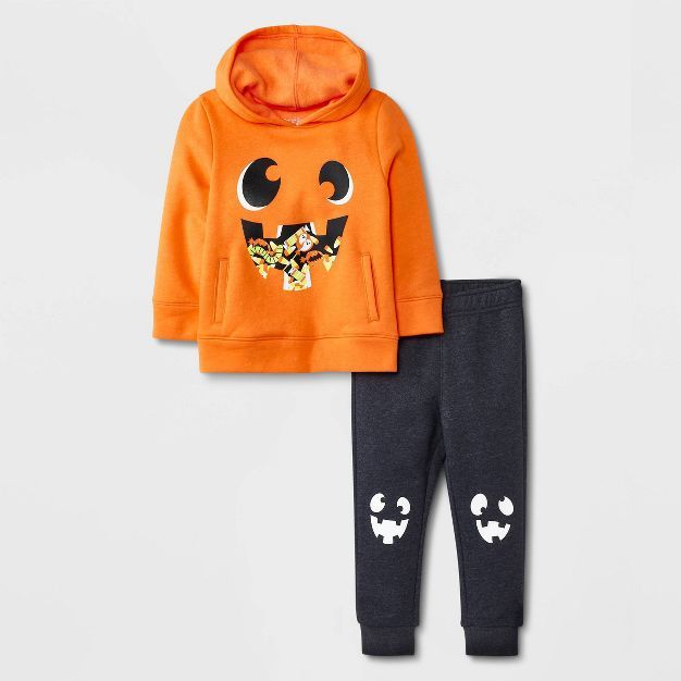 Toddler Boys' Halloween Pumpkin Long Sleeve Fleece Hoodie and Jogger Set - Cat & Jack™ Orange | Target
