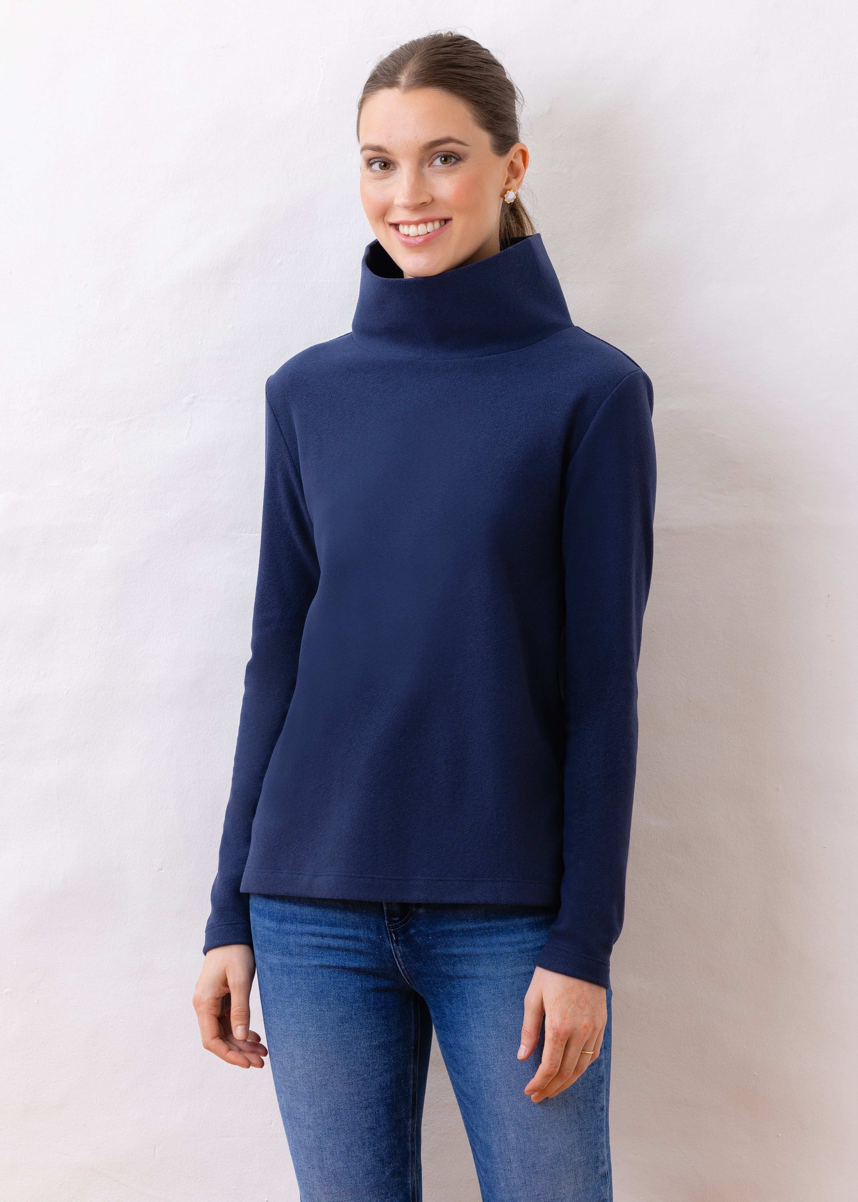 Greenpoint Turtleneck in Terry Fleece (Navy) | Dudley Stephens