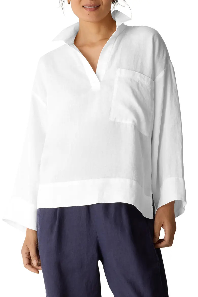 Classic Collar Organic Linen Popover Top (Women) | Nordstrom | Nordstrom