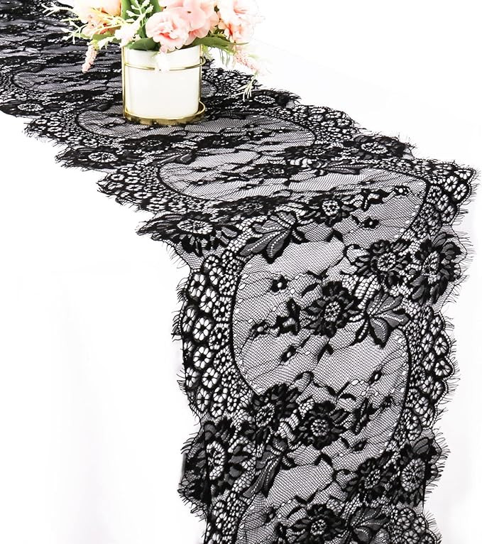 2 Packs Lace Table Runner Black 14 x 120 Inch Vintage Table Runner Chair Sash Floral Romantic Tab... | Amazon (US)