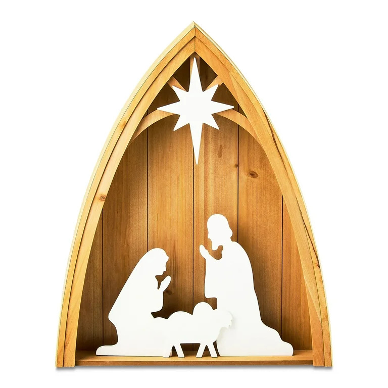 Wood Christmas Family Nativity Scene Decor, Tan and White, 24", by Holiday Time - Walmart.com | Walmart (US)