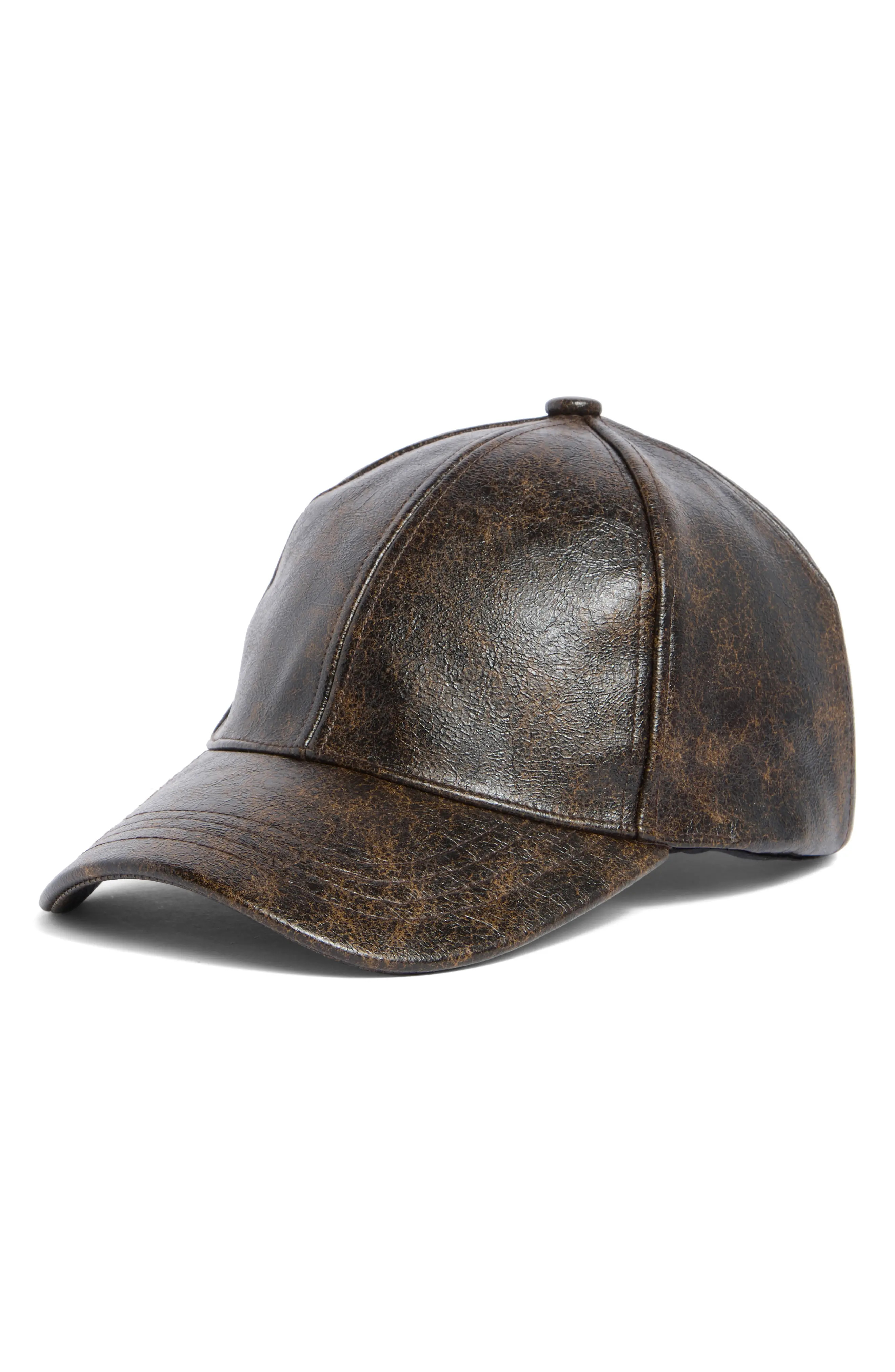 Steve Madden H-Anna Distressed Faux Leather Baseball Cap in Tobacco at Nordstrom Rack | Nordstrom Rack