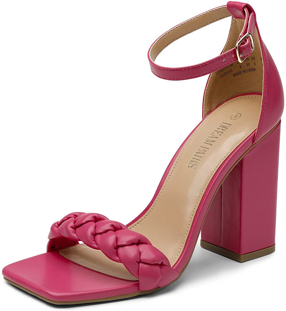 DREAM PAIRS Women's Heels for Women Braided Open Toe Ankle Strap High Block Chunky Heel Sandals Part | Amazon (US)