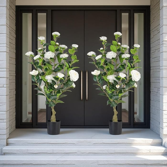 Artificial Camellia Tree 2 Pack, 3FT Faux Camellia Plant in Pot, 36 inch Fake Potted Camellia Flo... | Amazon (US)