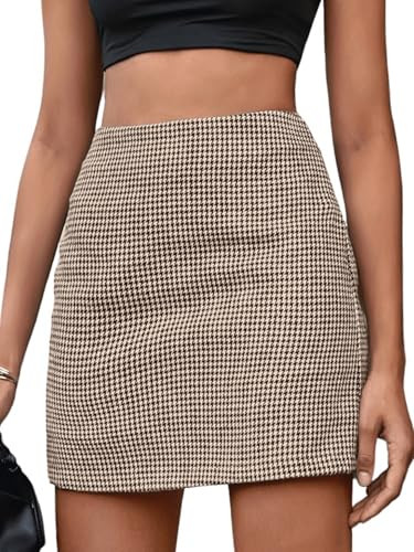 MakeMeChic Women's Elegant Houndstooth High Waist Zipper Bodycon Mini Short Skirt Multicolor Large | Amazon (US)