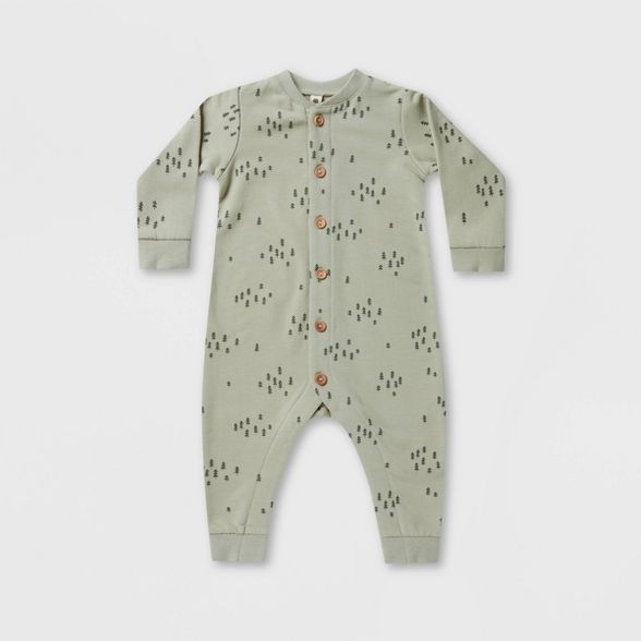 Q by Quincy Mae Baby Trees Fleece Jumpsuit - Sage Green | Target