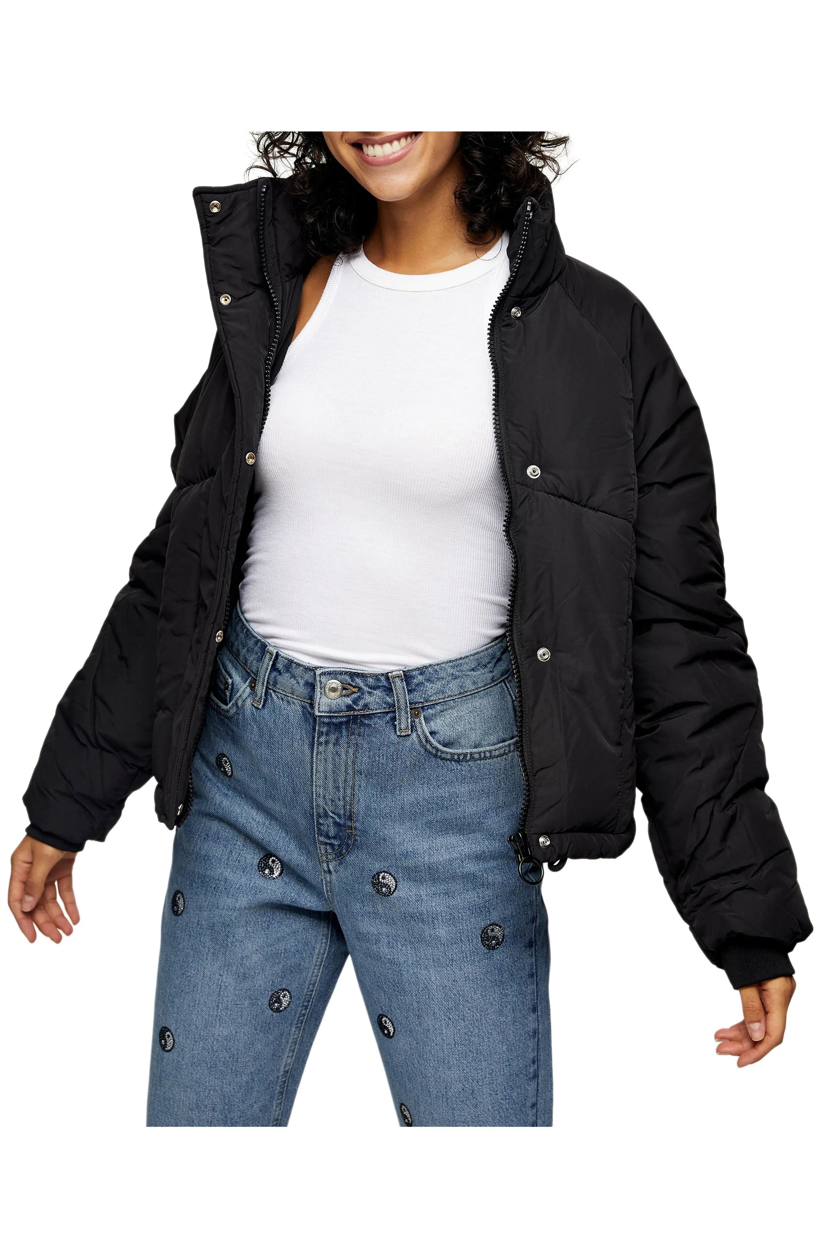 Women's Topshop Lorrcan Puffer Jacket, Size 4 US - Black | Nordstrom