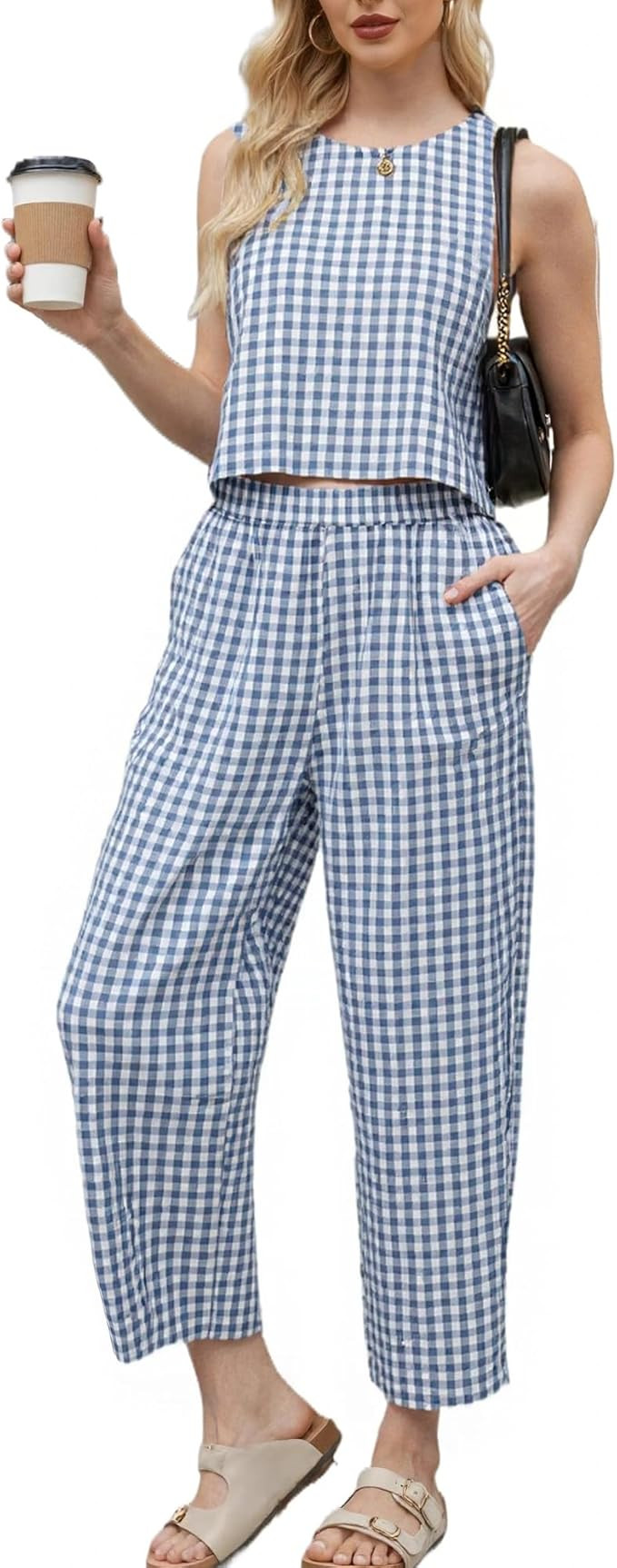 2 Piece Sets For Women 2026 Summer Matching Wide Leg Crop Pants Outfits Travel Vacation Beach Lou... | Amazon (US)