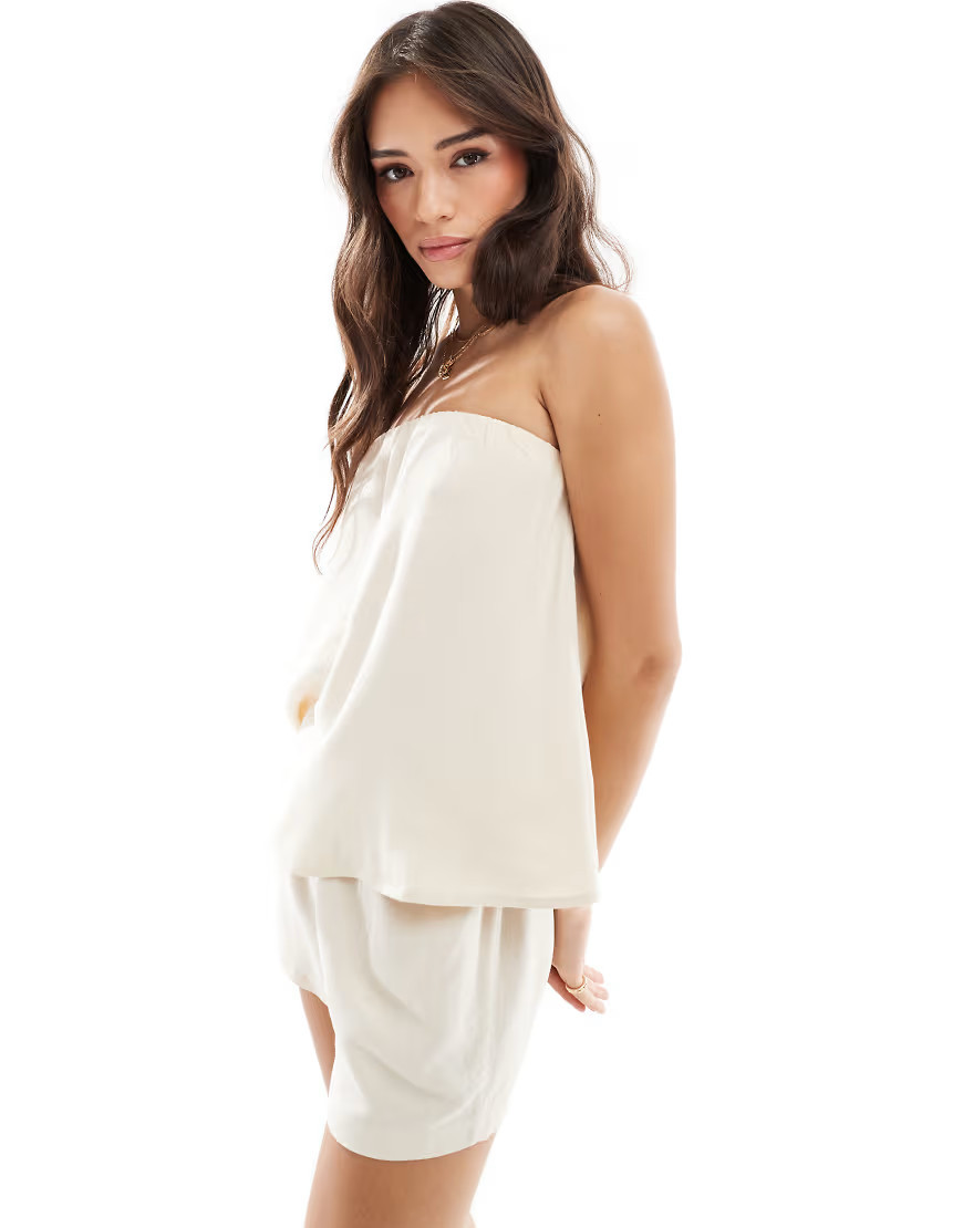 ASOS DESIGN linen blend trapeze bandeau top in beige-Neutral | ASOS (Global)