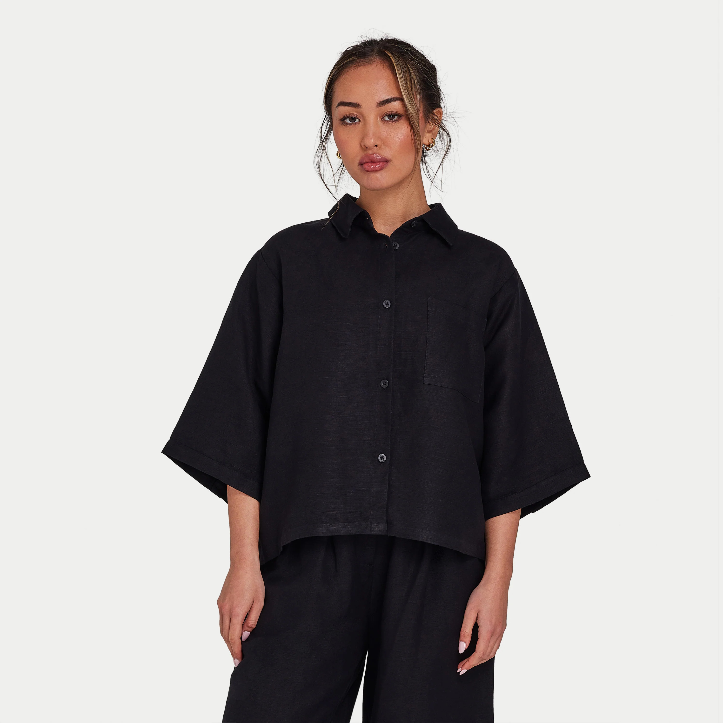 Womens Linen Mix Shirt - Black | HERA Clothing | HERA Clothing