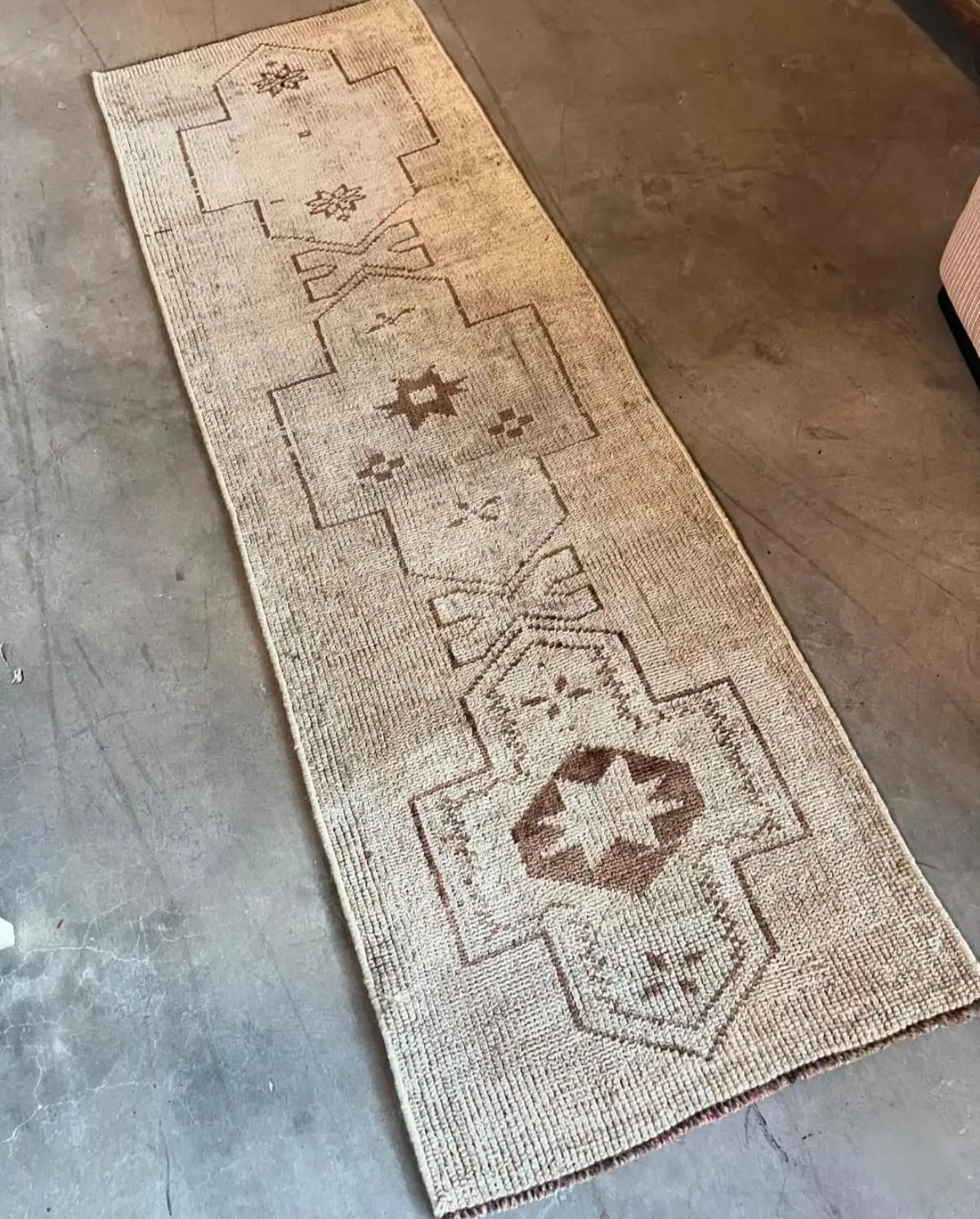 Hand Knotted Oushak Runner Rug, Vintage Turkish Wool Runner, Neutral Beige Hallway Carpet, Farmhouse Entryway Décor | Etsy (Global)